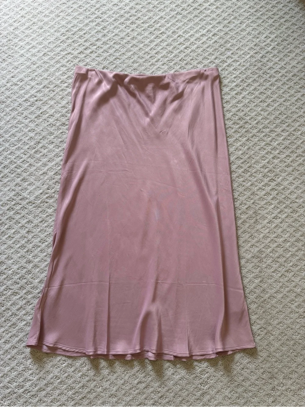 Anthropologie Dusty Rose Satin Midi Slip Skirt